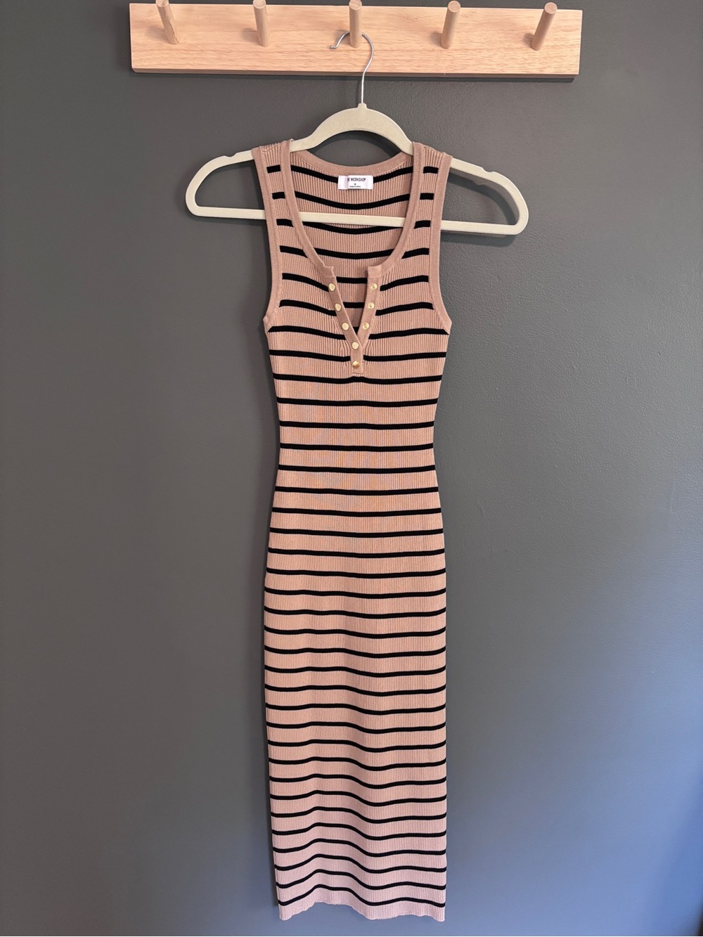 Sleeveless Striped Knit Midi Dress - Tan/Black